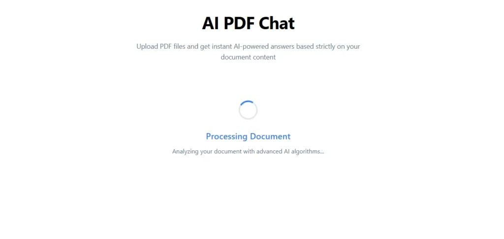 Processing Interface of ai any chat with Pdf tool