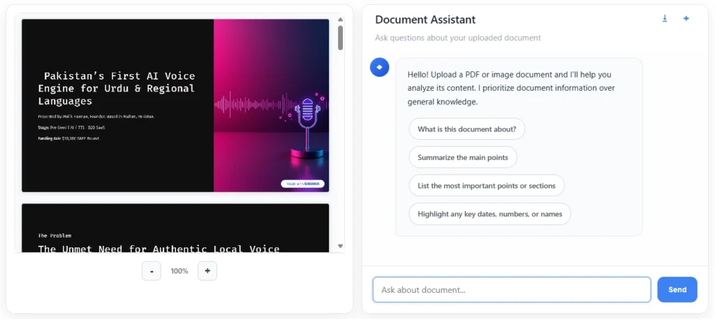 chat interface of this free ai chat with any pdf tool
